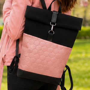 Rose- gyöngyház -fekete vízálló hátizsák- rolltop - valódi bőrrel  - ajándék -  - táska & tok - hátizsák - roll top hátizsák - Meska.hu