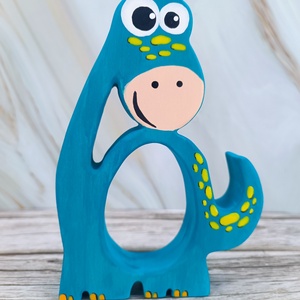 Kézzel festett dínó kindertojás tartó hársfából - ünnepi díszek, dekorációk - húsvéti díszek és dekorációk - húsvéti tojástartó - Meska.hu