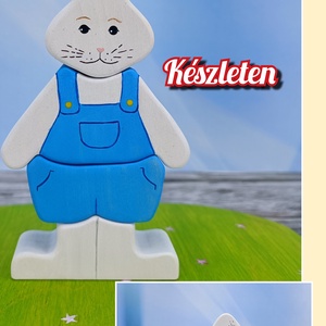 Nyuszifiús húsvéti  fa kirakó � kézzel készült fejlesztő játék gyerekeknek, Játék & Sport, Készségfejlesztő és Logikai játék, Toronyépítő- és egyensúlyozó játékok, Famegmunkálás, Festett tárgyak, MESKA