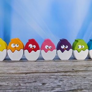 Színes csibe húsvéti  fa kirakó készlet � kézzel készült fejlesztő játék gyerekeknek - játék & sport - készségfejlesztő és logikai játék - toronyépítő- és egyensúlyozó játékok - Meska.hu