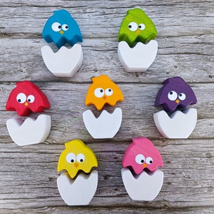 Színes csibe húsvéti  fa kirakó készlet � kézzel készült fejlesztő játék gyerekeknek - játék & sport - készségfejlesztő és logikai játék - toronyépítő- és egyensúlyozó játékok - Meska.hu