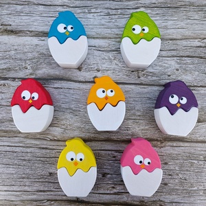 Színes csibe húsvéti  fa kirakó készlet � kézzel készült fejlesztő játék gyerekeknek - játék & sport - készségfejlesztő és logikai játék - toronyépítő- és egyensúlyozó játékok - Meska.hu