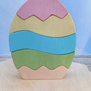Festhető húsvéti tojás fa kirakó � kézzel készült fejlesztő játék gyerekeknek - játék & sport - készségfejlesztő és logikai játék - toronyépítő- és egyensúlyozó játékok - Meska.hu