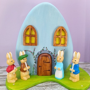 Nyúl Péter nyuszifiú fából faragott játék figura - ünnepi díszek, dekorációk - húsvéti díszek és dekorációk - húsvéti asztaldíszek - Meska.hu