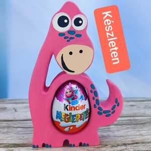 Kézzel festett dínó kindertojás tartó hársfából, Ünnepi díszek, dekorációk, Húsvéti díszek és dekorációk, Húsvéti tojástartó, Famegmunkálás, Festett tárgyak, MESKA