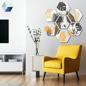 Hexart Plants fali dekoráció - okkersárga-sötét szürke - otthon & életmód - dekoráció - kép & falikép - több részes kép - Meska.hu