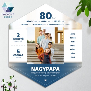 Nagypapa ajándék, családi fotóval, 50, 60, 70, 80 éves - fali kép, dekor (egyedi családi képpel és adatokkal) - Meska.hu