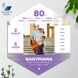 Nagymama ajándék, családi fotóval, 50, 60, 70, 80 éves - fali kép, dekor (egyedi családi képpel és adatokkal) - Meska.hu
