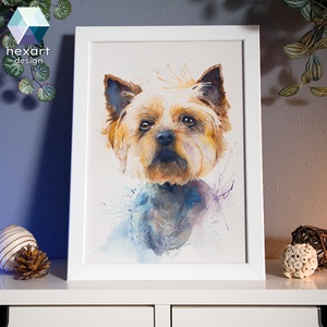 Yorkie portré - eredeti akvarell festmény - Meska.hu