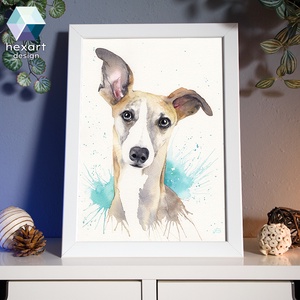 Whippet / Agár portré - eredeti akvarell festmény, Művészet, Festmény, Akvarell, Fotó, grafika, rajz, illusztráció, Festészet, MESKA