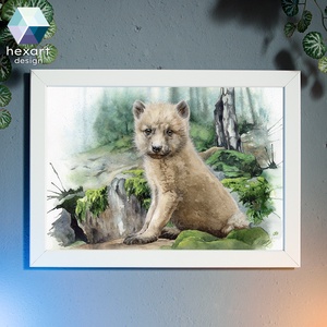 Farkaskölyök - eredeti akvarell festmény, Művészet, Festmény, Akvarell, Fotó, grafika, rajz, illusztráció, Festészet, MESKA