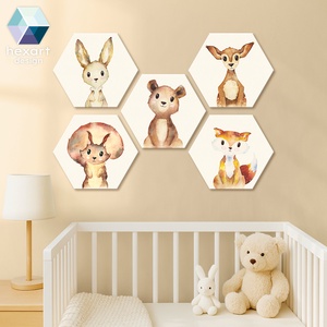 Erdei állatok - hatszög dekorációk (5 db) / állatos babaszoba dekoráció, Baba - mama, Babaszoba dekoráció, Babaszoba kép, Fotó, grafika, rajz, illusztráció, MESKA