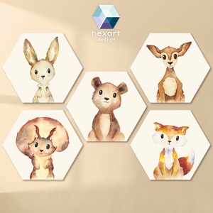 Erdei állatok - hatszög dekorációk (5 db) / állatos babaszoba dekoráció - baba - mama - babaszoba dekoráció - babaszoba kép - Meska.hu