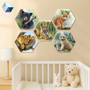 A Vadvilág állatai - hatszög dekorációk (5 db) / állatos festmény nyomat, babaszoba / gyerekszoba dekoráció, Baba - mama, Babaszoba dekoráció, Babaszoba kép, Fotó, grafika, rajz, illusztráció, MESKA