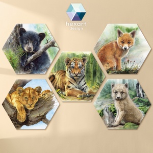 A Vadvilág állatai - hatszög dekorációk (5 db) / állatos festmény nyomat, babaszoba / gyerekszoba dekoráció - baba - mama - babaszoba dekoráció - babaszoba kép - Meska.hu