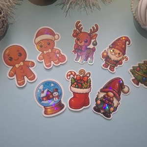 Cuki karácsonyi vinyl matricák  vízálló, csillogós kivitel - karácsony - karácsonyi ajándékozás - karácsonyi képeslap, üdvözlőlap, ajándékkísérő - Meska.hu