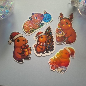 Karácsonyi Kapibara Matrica Szett � 5 db csillogó, ünnepi design - Meska.hu