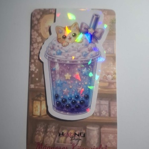 Mágneses könyvjelző - aranyos cica bubble tea - könyv & zene - könyvjelző - Meska.hu
