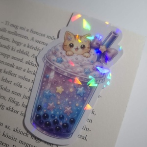 Mágneses könyvjelző - aranyos cica bubble tea, Könyv & Zene, Könyvjelző, Fotó, grafika, rajz, illusztráció, Papírművészet, MESKA