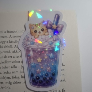 Mágneses könyvjelző - aranyos cica bubble tea - könyv & zene - könyvjelző - Meska.hu
