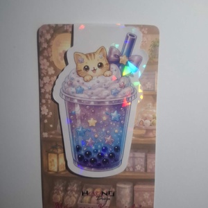 Mágneses könyvjelző - aranyos cica bubble tea - könyv & zene - könyvjelző - Meska.hu