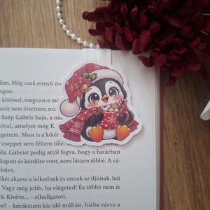 Karácsonyi pingvin kakaóval mágneses könyvjelző - Meska.hu