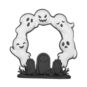 Halloween ajtódísz, szellem koszorú sírkővel � ajtókopogtató és fali dekoráció, 19 x 19 cm - otthon & életmód - dekoráció - halloween - halloweeni ajtódíszek és ablakdíszek - Meska.hu