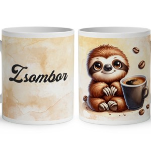 Névvel kérhető - Kávés lajhár - csak feketén mintás bögre, Otthon & Életmód, Konyhafelszerelés, tálalás, Tálalás, Bögre & Csésze, , MESKA