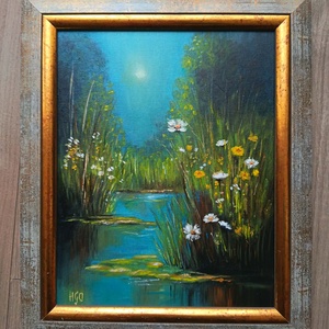 Hajnal a nádasban c. olajfestmény - művészet - festmény - olajfestmény - Meska.hu