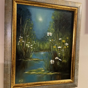 Hajnal a nádasban c. olajfestmény - művészet - festmény - olajfestmény - Meska.hu