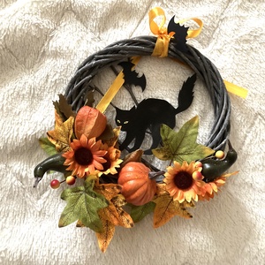 Halloween koszorú macskával, Otthon & Életmód, Dekoráció, Virágdísz és tartó, Koszorú, , MESKA