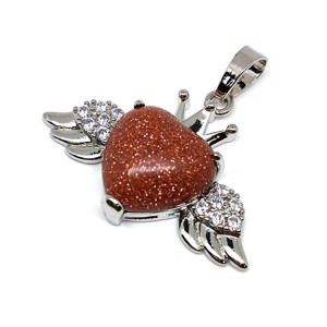 Szív medál fém szárny Goldstone vörös 3,5x2cm, Ékszer, Nyaklánc, Medál, , MESKA