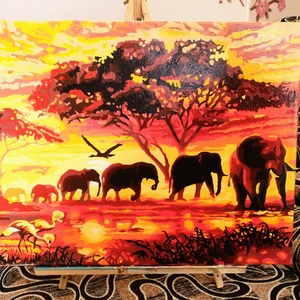 50X40cm naplemente a Szaharában akrilfestmény - Meska.hu