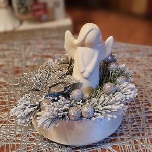 Fehér karácsonyi angyal asztaldísz , Karácsony, Adventi díszek, Adventi asztaldísz, , MESKA