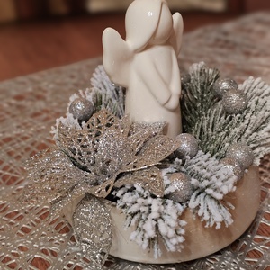 Fehér karácsonyi angyal asztaldísz  - karácsony - adventi díszek - adventi asztaldísz - Meska.hu