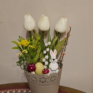 Tavaszi asztaldísz , Otthon & Életmód, Dekoráció, Asztal és polc dekoráció, Asztaldísz, Virágkötés, MESKA