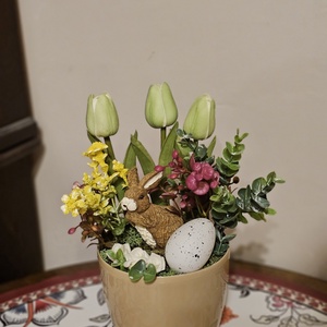 Tavaszi asztaldísz , Otthon & Életmód, Dekoráció, Asztal és polc dekoráció, Asztaldísz, Virágkötés, MESKA