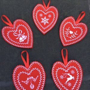 Hímett karácsonyi díszek 5 db-os szettben, Karácsony, Karácsonyi lakásdekoráció, Karácsonyfadíszek, Hímzés, Varrás, MESKA