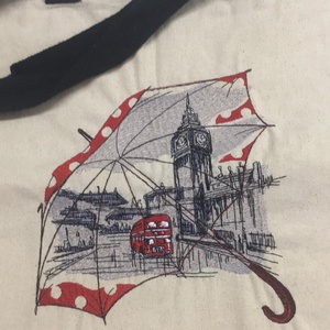 Egyedi Londoni mintával hímzett bevásárlótáska, Táska & Tok, Bevásárlás & Shopper táska, Shopper, textiltáska, szatyor, Hímzés, Varrás, MESKA