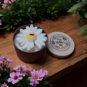 Anyák napi szójaviasz gyertya  egyedi felirattal, margaréta díszítéssel (120/240 ml), Otthon & Életmód, Gyertya, illat, aroma, Gyertya, Gyertya-, mécseskészítés, MESKA