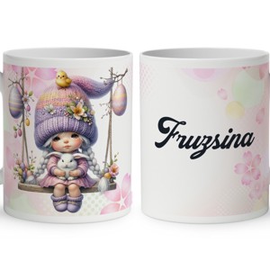 Névvel kérhető - Hintázós húsvéti manólány csibével mintás bögre, Otthon & Életmód, Konyhafelszerelés, tálalás, Tálalás, Bögre & Csésze, , MESKA