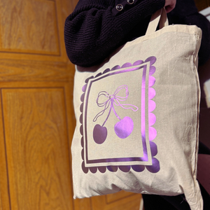 Hologramos cseresznyés vászontáska natúr szín - táska & tok - bevásárlás & shopper táska - shopper, textiltáska, szatyor - Meska.hu