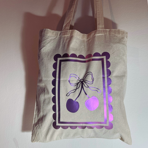 Hologramos cseresznyés vászontáska natúr szín - táska & tok - bevásárlás & shopper táska - shopper, textiltáska, szatyor - Meska.hu
