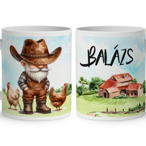 Névvel kérhető - Gazda manó és a tyúkok mintás bögre, Otthon & Életmód, Konyhafelszerelés, tálalás, Tálalás, Bögre & Csésze, , MESKA
