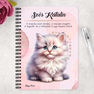 Személyre szabható - Fehér hosszúszőrű cuki cicus mintás A6-os füzet - otthon & életmód - papír, írószer - jegyzetfüzet & napló - Meska.hu