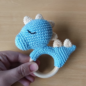 Horgolt dínó csörgő szett - baba - mama - baba játékok - csörgő - Meska.hu