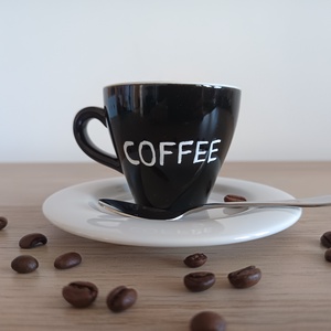 COFFEE � Kézzel festett, feliratos espresso csésze (Fekete) - Meska.hu