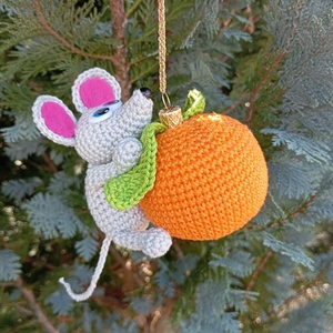 Kisegér és a narancs - karácsony - karácsonyi lakásdekoráció - karácsonyfadíszek - Meska.hu