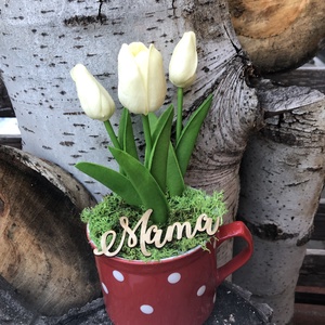Bögre dísz tulipánnal, Otthon & Lakás, Dekoráció, Asztaldísz, Asztal és polc dekoráció, Virágkötés, MESKA