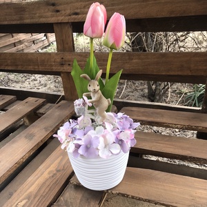 Tavaszi asztaldísz nyuszival - ünnepi díszek, dekorációk - húsvéti díszek és dekorációk - húsvéti virágos díszek - Meska.hu